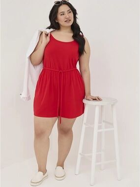 Torrid Red Ribbed Knit Scoop Neck Romper 00